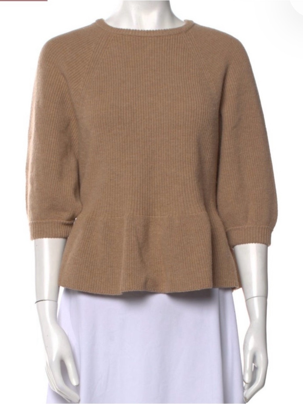 RED Valentino Camel Peplum Crewneck Sweater
